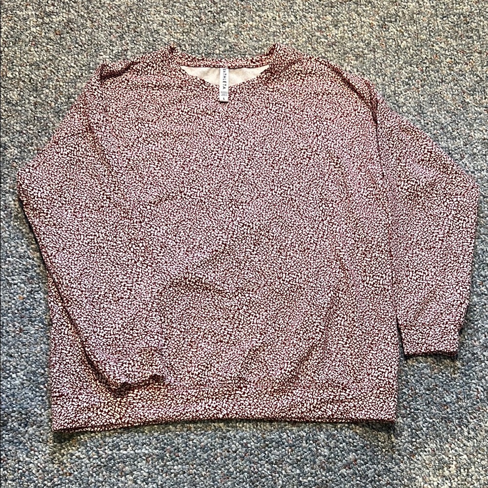 Athleta sweatshirt with dark red and white leopard print. NWOT!